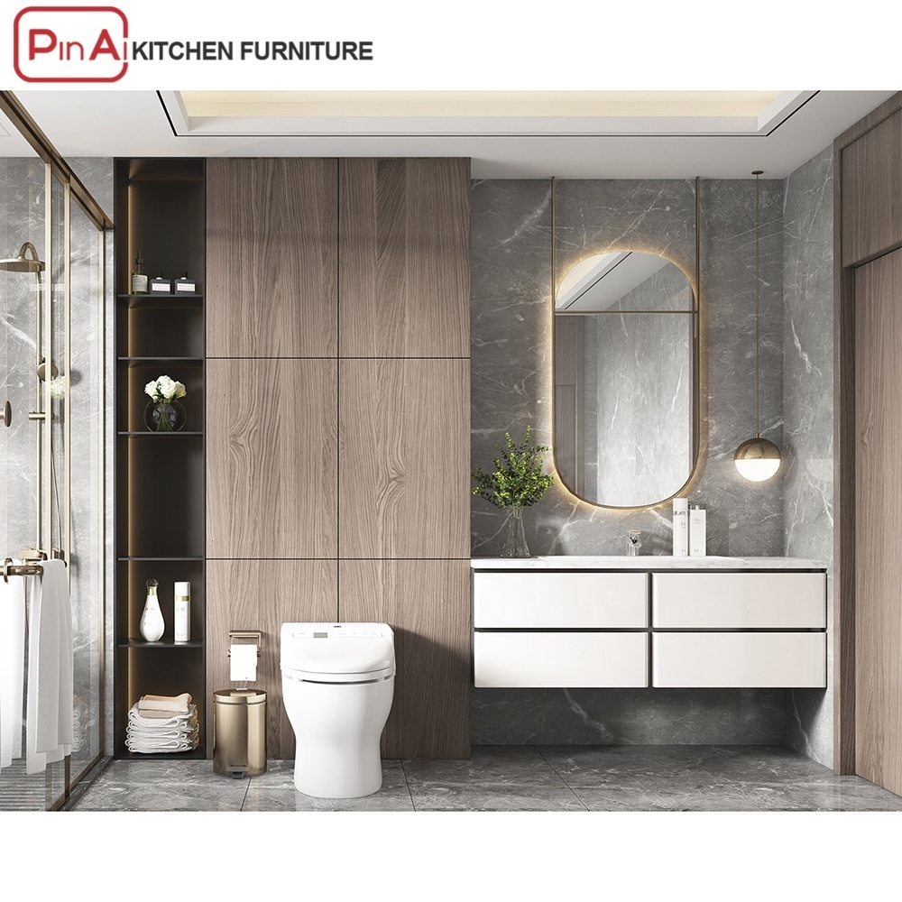 PINAI MDF waterproof modern mirror sink vanity bathroom cabinet