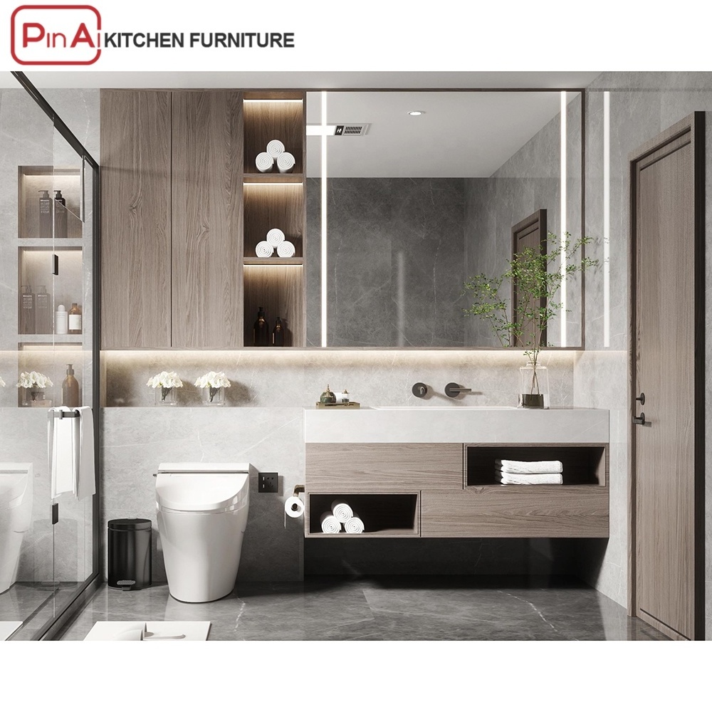 PINAI MDF waterproof modern mirror sink vanity bathroom cabinet