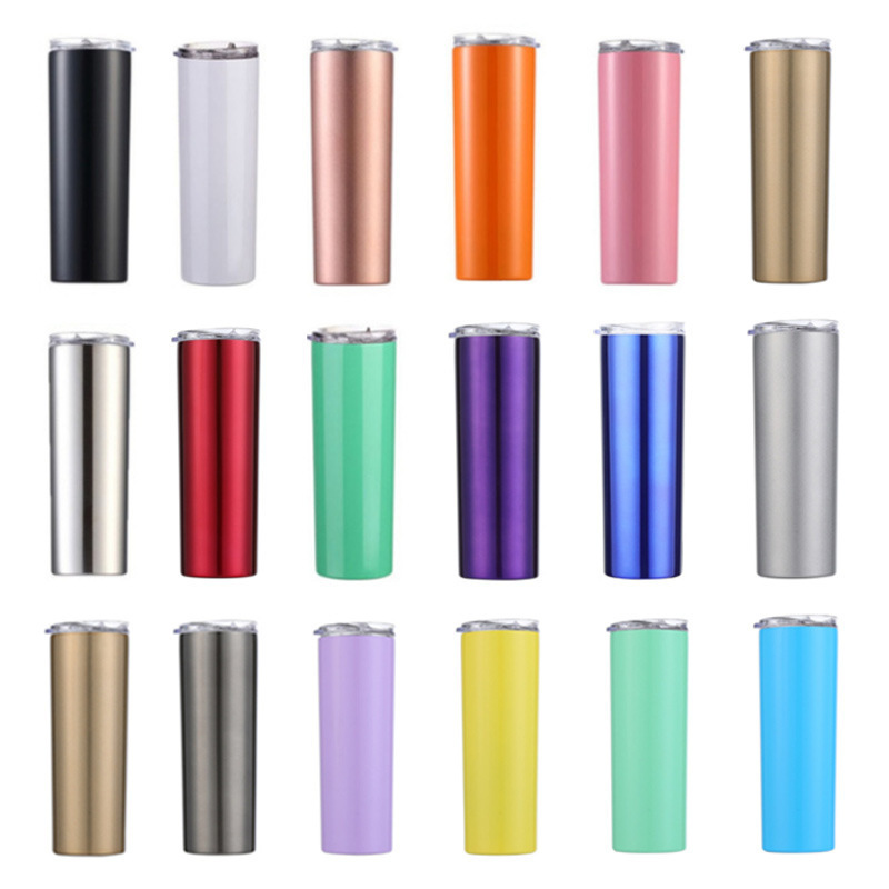 20 OZ  Double Wall Vacuum Insulation Water Bottle Coffee Mug Slim Stainless Steel Skinny Tumbler  with Seal Lid and Straw