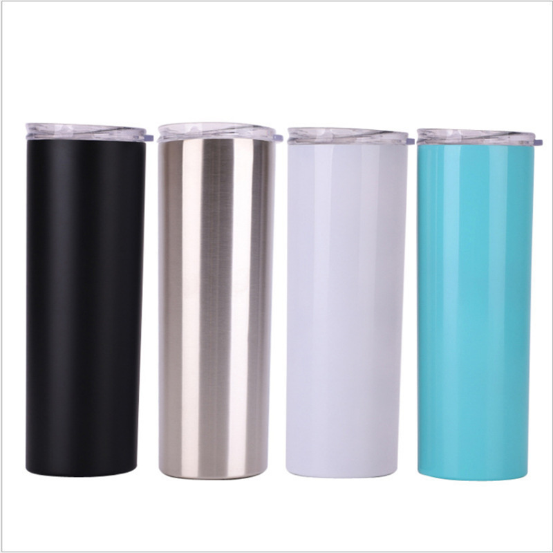 20 OZ  Double Wall Vacuum Insulation Water Bottle Coffee Mug Slim Stainless Steel Skinny Tumbler  with Seal Lid and Straw