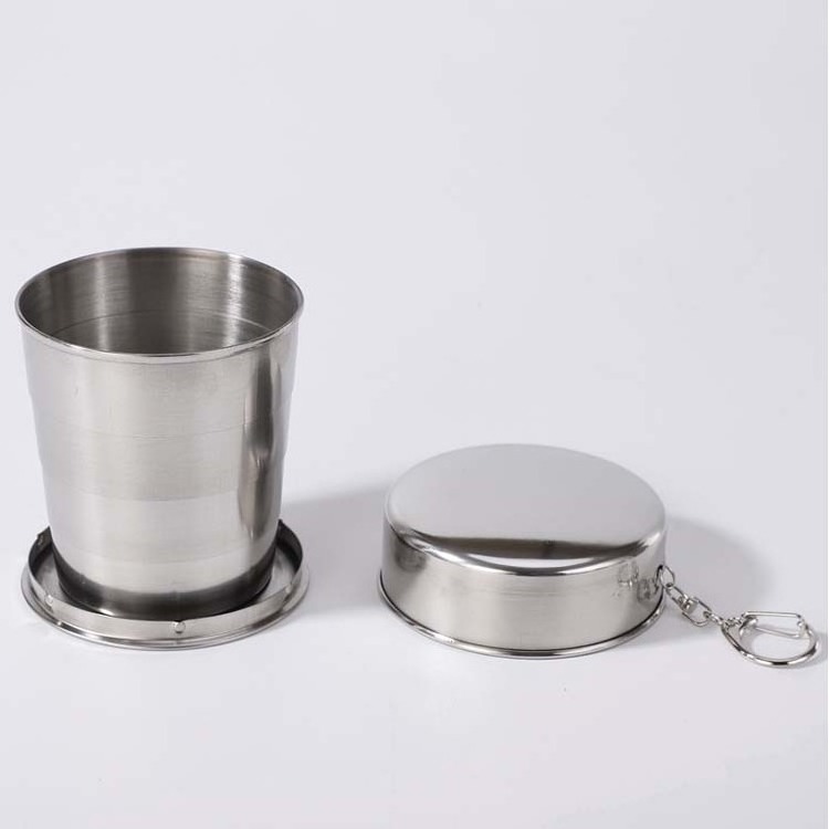 70ml 150ml 250ml Wholesale Portable Folding Camping Mug Stainless Steel Collapsible Travel Cup With Keychain