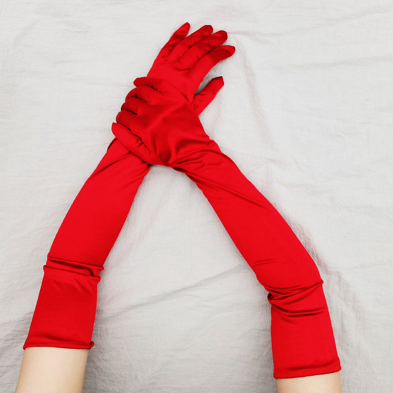 22 Inch 55cm Elbow Length Retro Party Gloves Wedding Cosplay Stretchy Satin Gloves For Women