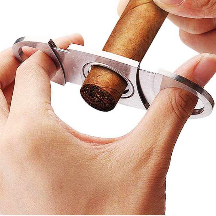 Custom Double Finger Stretch Type Metallic Cutter Cigars Stainless Steel Cigar Knife Cigars Tool