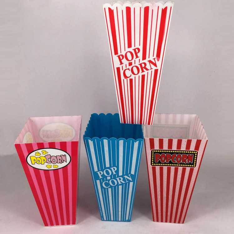 Custom High Quality 1 Litre Square Popcorn Tub Cup Red White Striped Box Reusable Food Grade Plastic Popcorn Containers