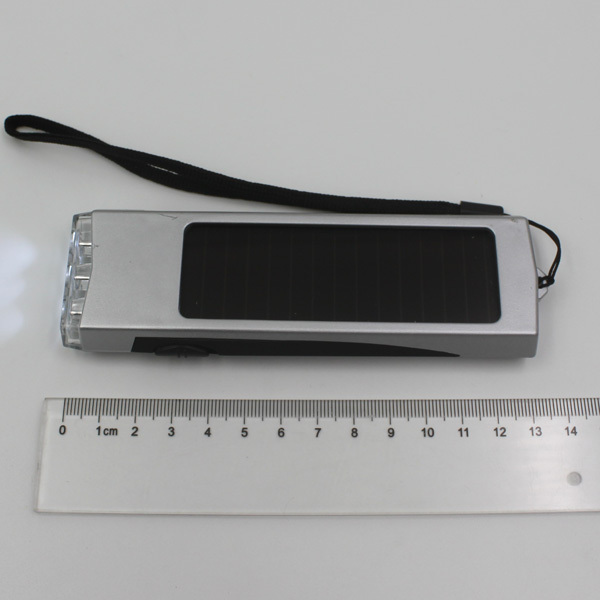 Plastic Silver Rectangle Rechargeable Portable Solar 3 LED Flashlight with USB Charger