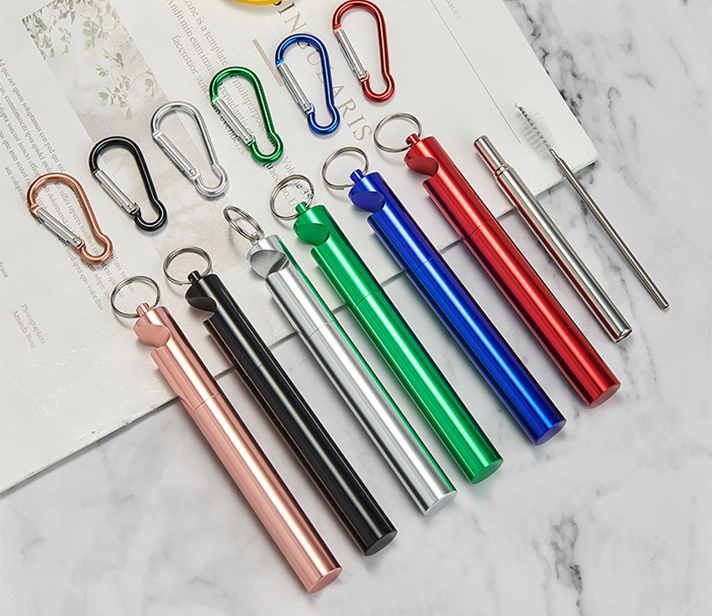 Stainless Steel Folding Collapsible Drinking Straw Kit Pocket Reusable Telescopic Metal Straw with Bottle Opener