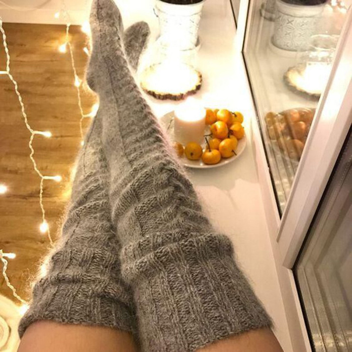 Sexy Girl Plain Over Knee High Leg Stockings Female Long Slouch Socks Winter Warm Knitted Women Thigh High Socks