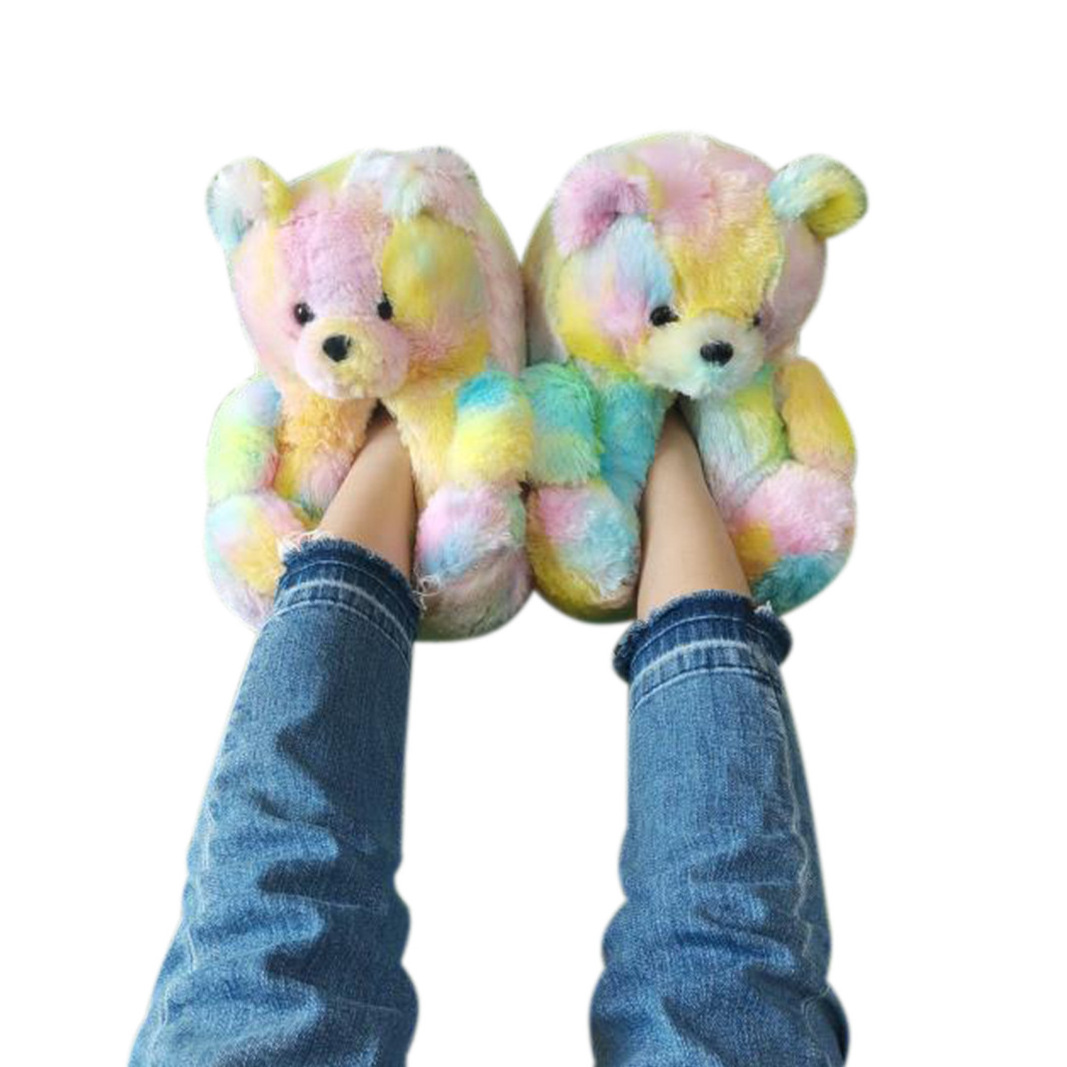 2022 Winter Indoor Anti-slip Lovely Animals Plush Teddy Bear Slippers