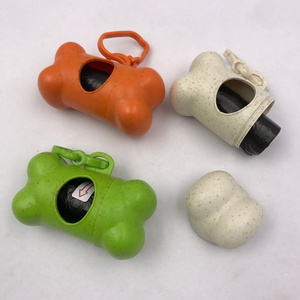 Plastic Bamboo Fiber Bone Shape Pet Dog Poop Bags Dispenser with Bag and Carabiner Hook