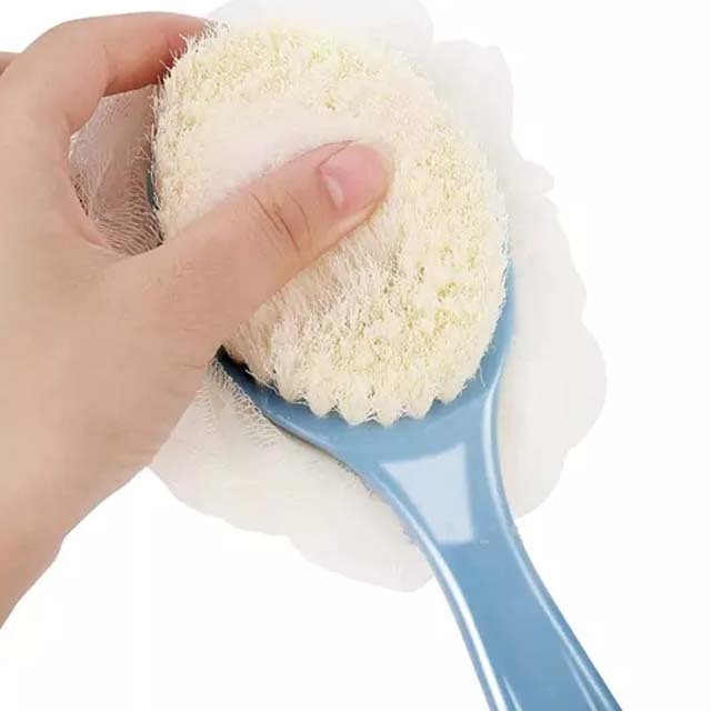 Custom  2-in-1 Soft Bristle Back Shower Long Handle Bath Brushes And Sponges