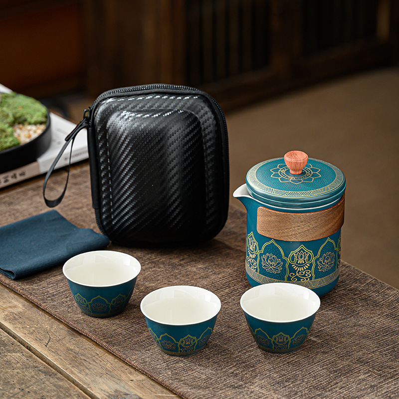 Mini Portable Ceramic Travel Teapot And Cup Set One Tea Pot Three Tea Cups Tea Pot Set With Package Bag