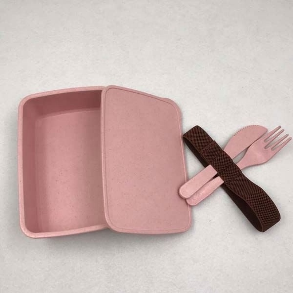 Biodegradable Recycle Bamboo Fiber Plastic Bento Lunch Box with Fork Spoon and Knife Set