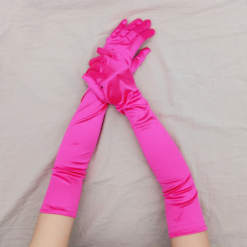 22 Inch 55cm Elbow Length Retro Party Gloves Wedding Cosplay Stretchy Satin Gloves For Women