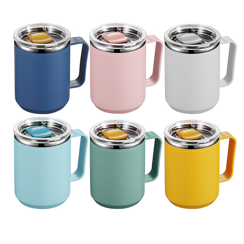 High Quality 450ml Travel Double Wall Insulated 304 Stainless Steel Tumbler Mug Office 16oz Coffee Mugs with Handle and Lids