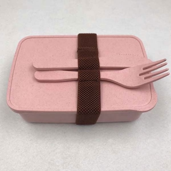 Biodegradable Recycle Bamboo Fiber Plastic Bento Lunch Box with Fork Spoon and Knife Set