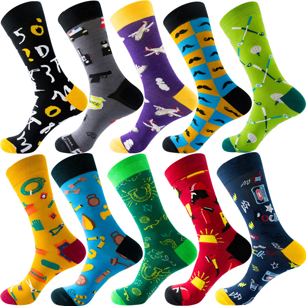 Wholesale Women Crew Cotton Novelty Socks Custom Print Jacquard Dress Socks Colorful Unisex Striped Funny Happy Socks for Men