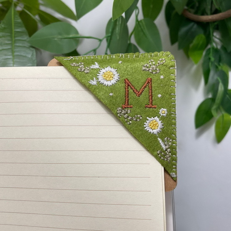 Hand Embroidery Book Corner Personalized Embroidered Flower Alphabet Bookmark