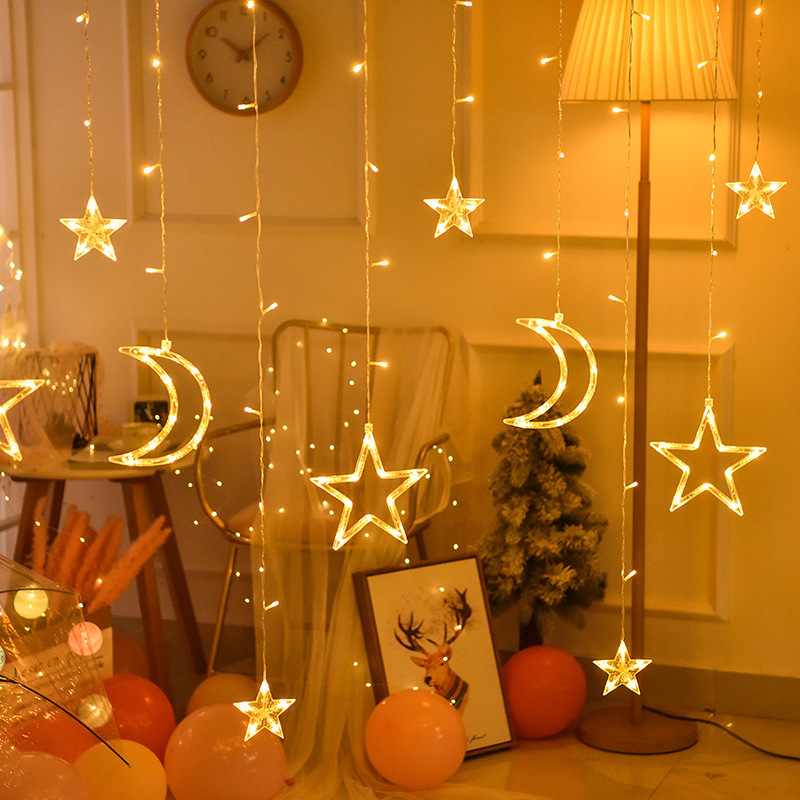 Wholesale Twinkling Star Moon Waterfall Wedding LED Window Ramadan String Light