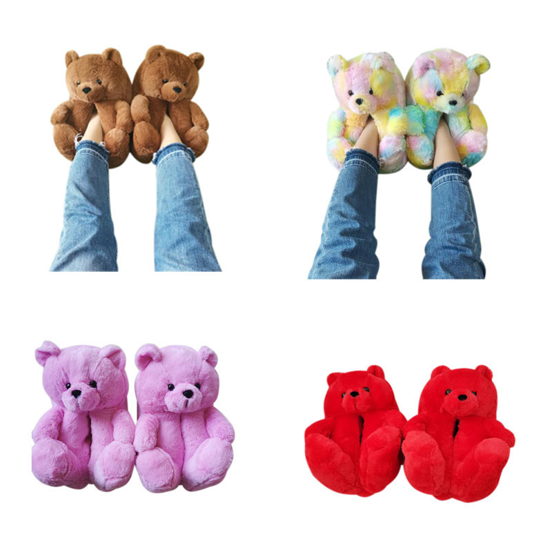 2022 Winter Indoor Anti-slip Lovely Animals Plush Teddy Bear Slippers