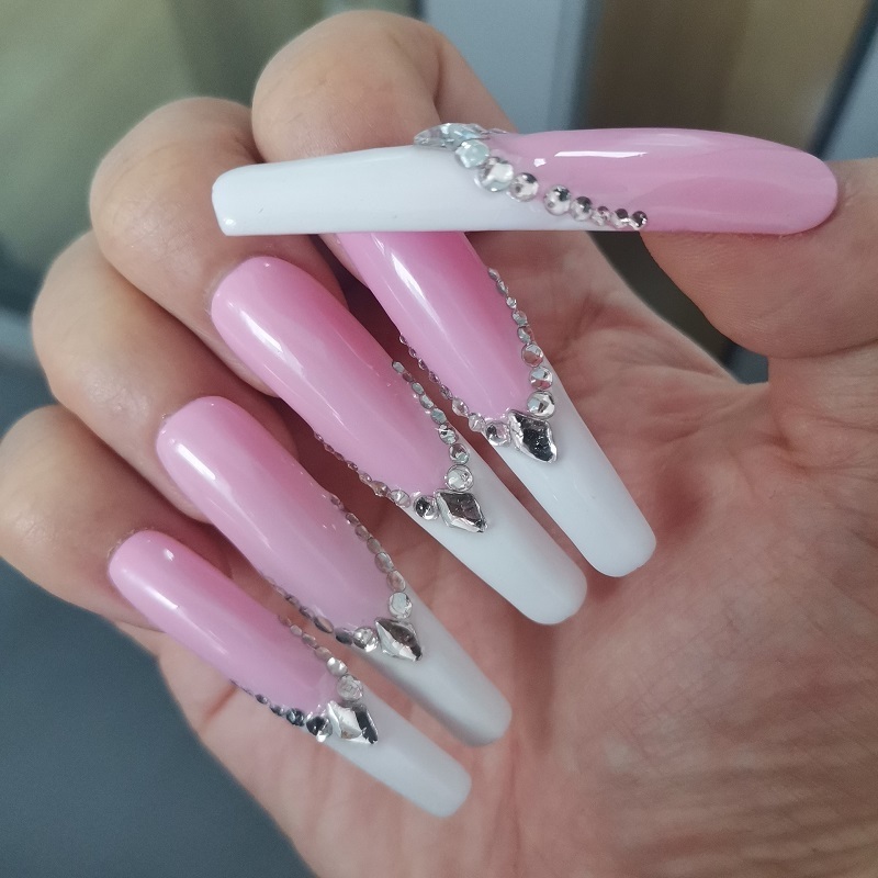 3D Crystal High Quality 100% Handmade Gel Art Press On Nails Custom Coffin Artificial Fingernails