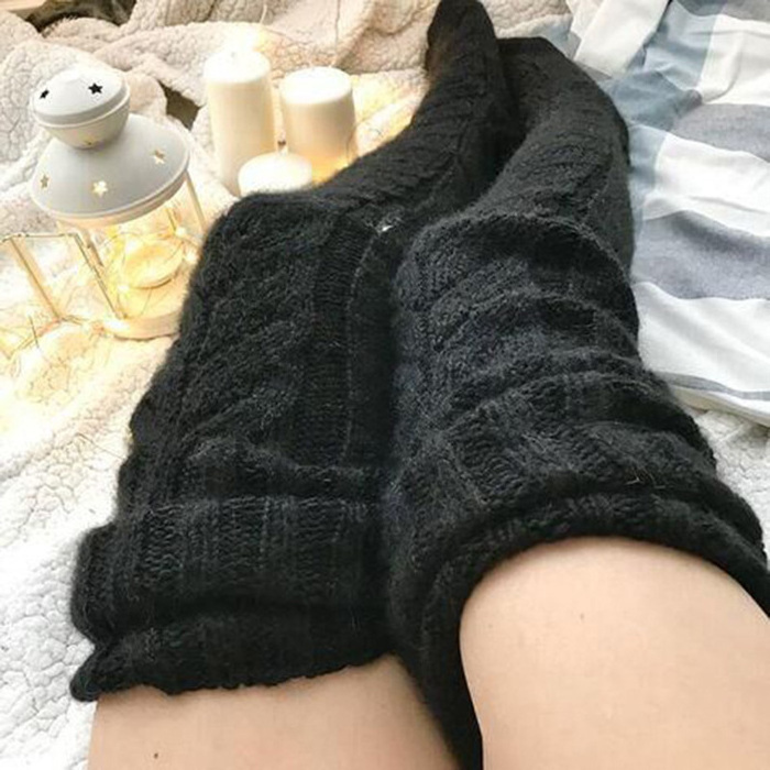 Sexy Girl Plain Over Knee High Leg Stockings Female Long Slouch Socks Winter Warm Knitted Women Thigh High Socks