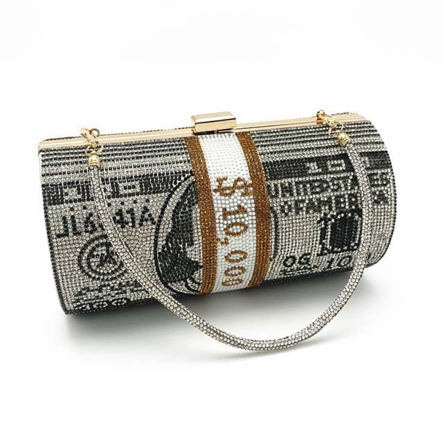 Fashion New Bling Diamond Money Clutch Rhinestone Dollar Purse