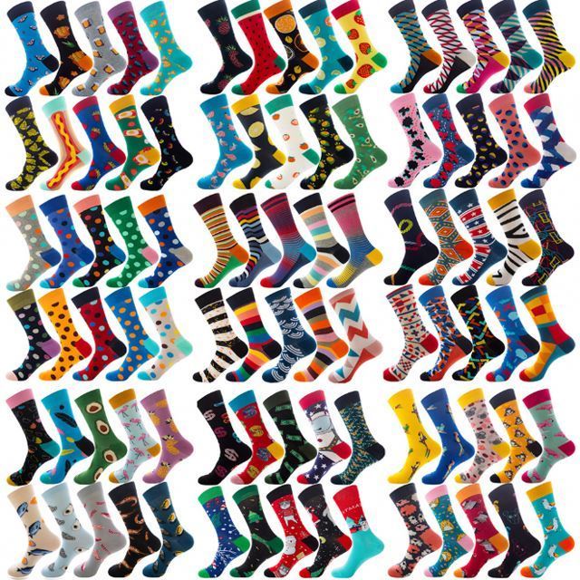 Wholesale Women Crew Cotton Novelty Socks Custom Print Jacquard Dress Socks Colorful Unisex Striped Funny Happy Socks for Men