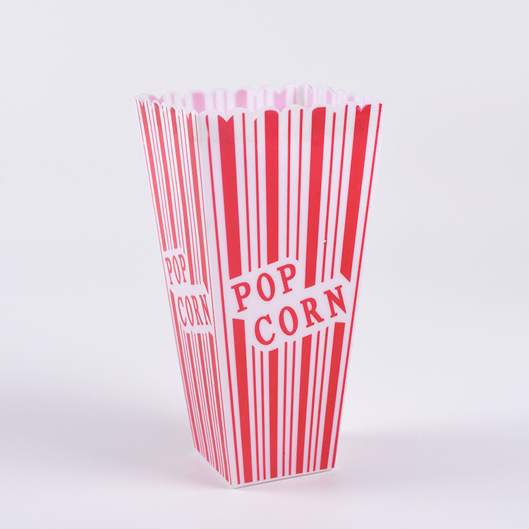 Custom High Quality 1 Litre Square Popcorn Tub Cup Red White Striped Box Reusable Food Grade Plastic Popcorn Containers