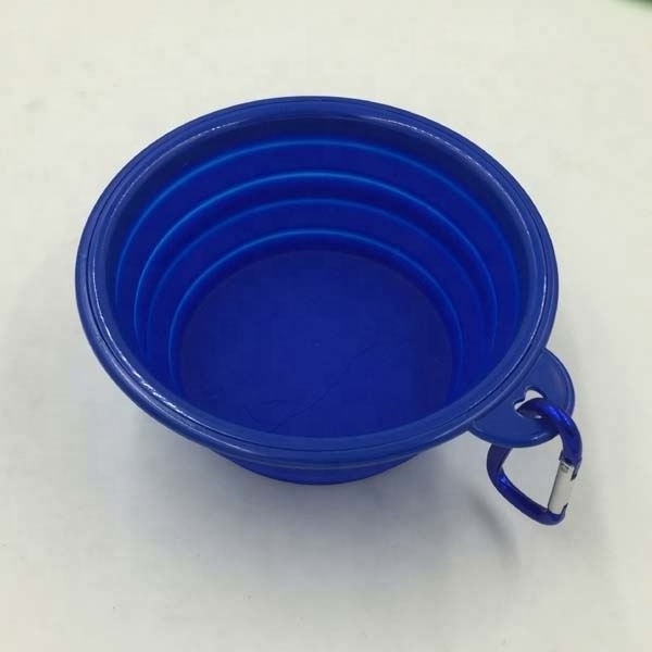 Food Safe Pure Silicone Dog Bowl Custom Foldable Dog Food Bowl Stand with Carabiner Clip