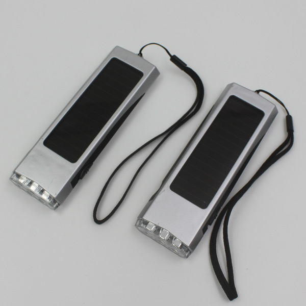 Plastic Silver Rectangle Rechargeable Portable Solar 3 LED Flashlight with USB Charger