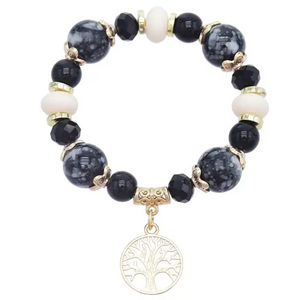 Bohemia Vintage white black beaded gold alloy tree shape bracelet bangle summer hand Bracelet Jewelry