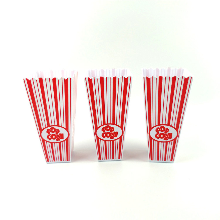 Custom High Quality 1 Litre Square Popcorn Tub Cup Red White Striped Box Reusable Food Grade Plastic Popcorn Containers