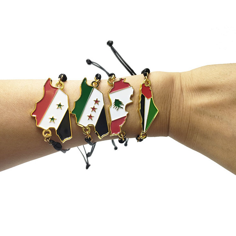 Custom Made Colour Marocco  Syria Iraq Iran  Lebanon Egypt Pakista Palestine Flag Map Bracelet