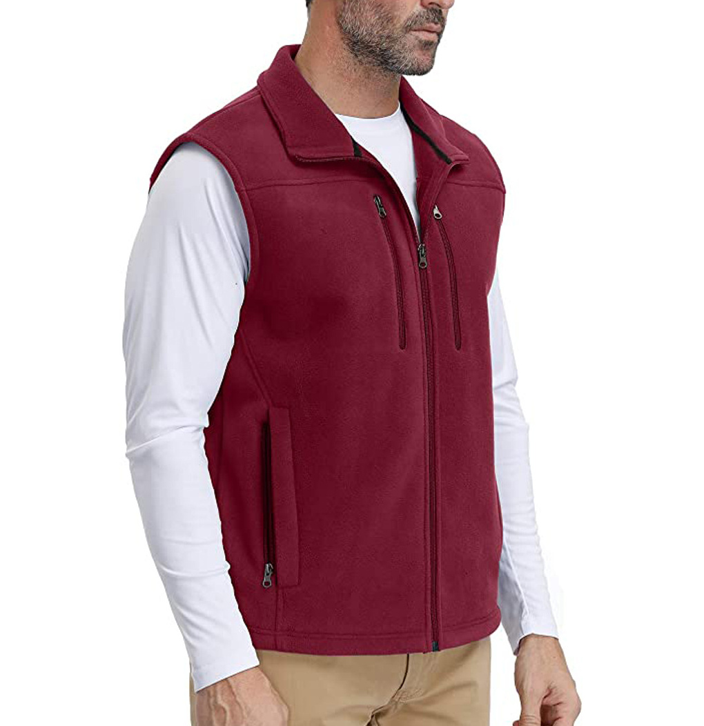 Full Zip Polar Fleece Warm Vest Mens Golf Vest for Outdoor Colorblock Sleeveless Sherpa Fleece Vest with Zip Chest Pocket