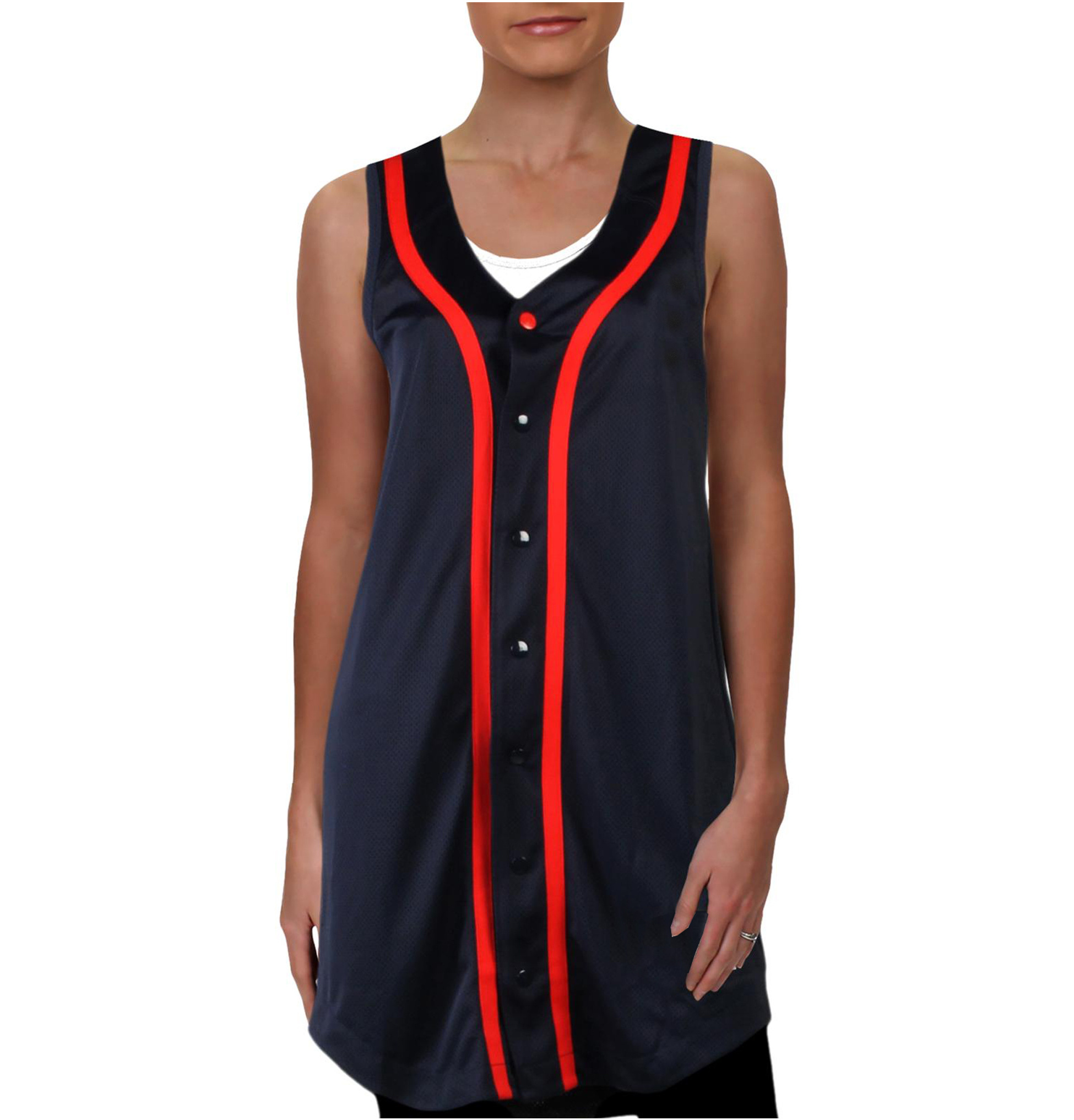 Baseball Jersey Dress with White Contrasting Taping Womens Navy Baseball Jersey Fitness Dress