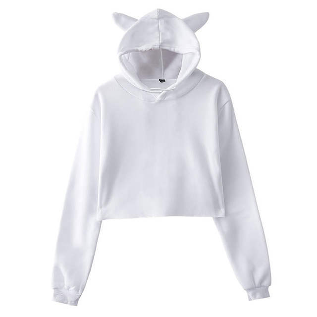 Drawstring Cropped Cat Hoodie Casual Womens Hoodies & Sweatshirts Woman Crop Top Cat Ears Hoodies Girl Sweatshirt