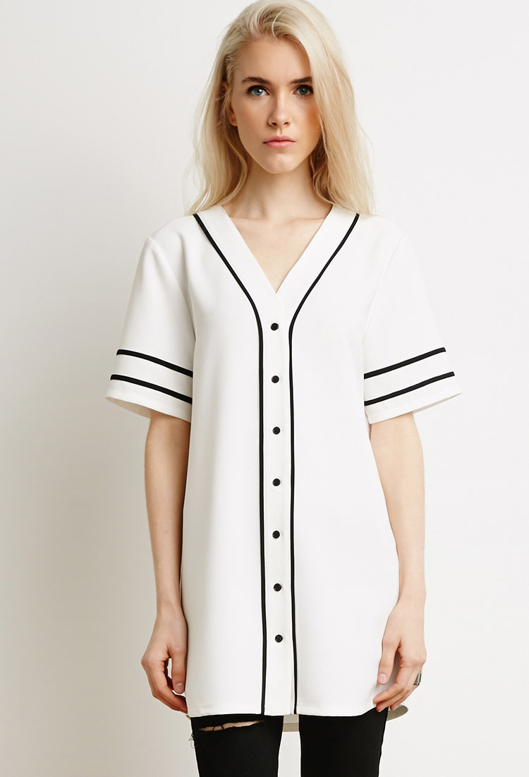 Baseball Jersey Dress with White Contrasting Taping Womens Navy Baseball Jersey Fitness Dress