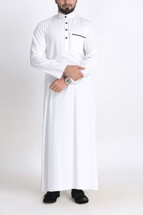 Saudi Fashion Muslim Othaiman Pocket Solid Color Thobe Men Islamic Muslim