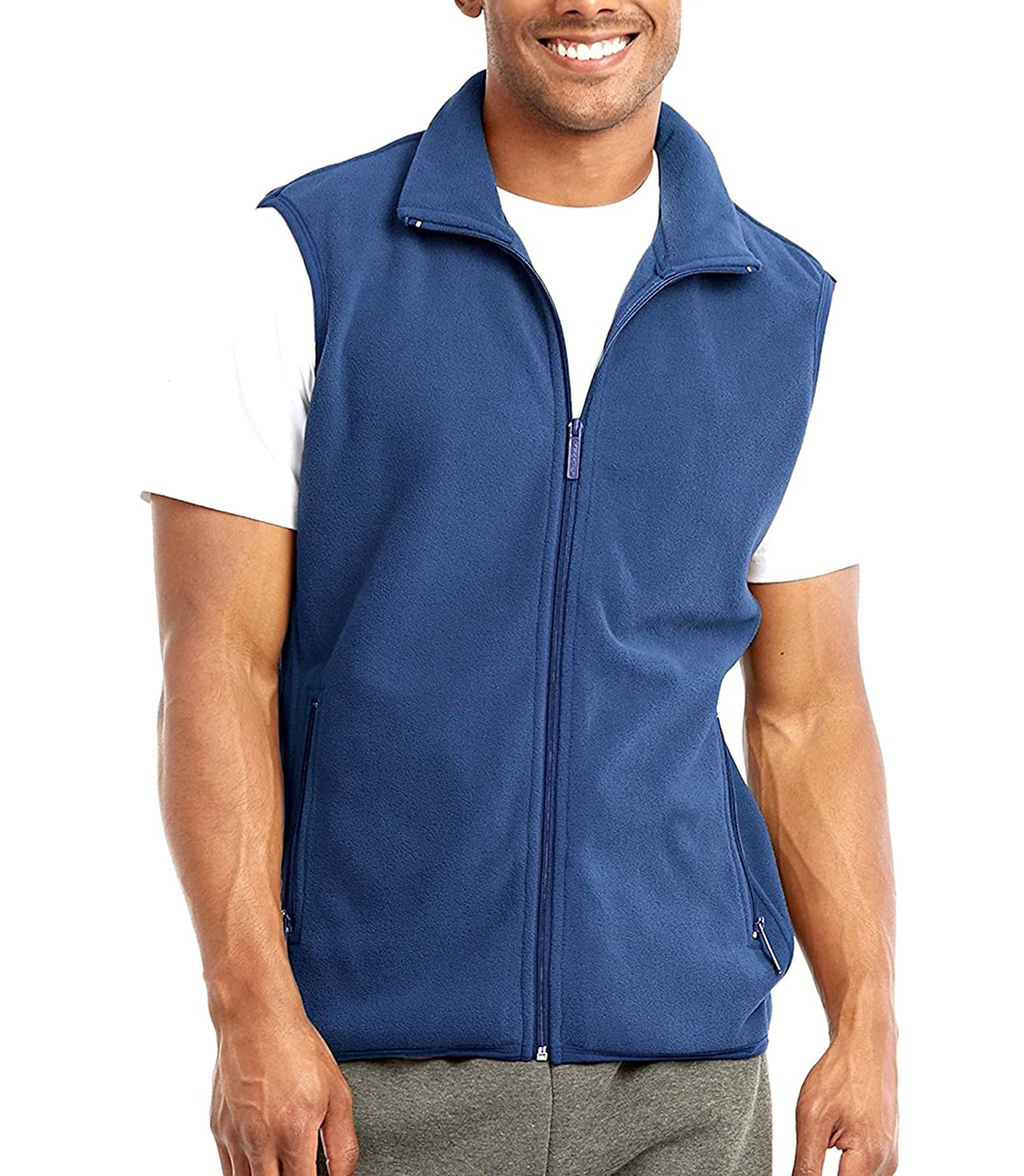 Full Zip Polar Fleece Warm Vest Mens Golf Vest for Outdoor Colorblock Sleeveless Sherpa Fleece Vest with Zip Chest Pocket