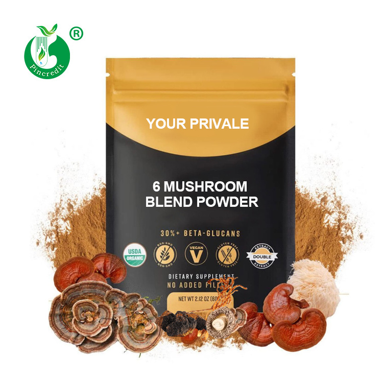 Wholesale Private Label Organic Shitake Lion Mane Turkey Tail  Chaga Reishi Cordyceps Militaris Mushroom Powder Blend