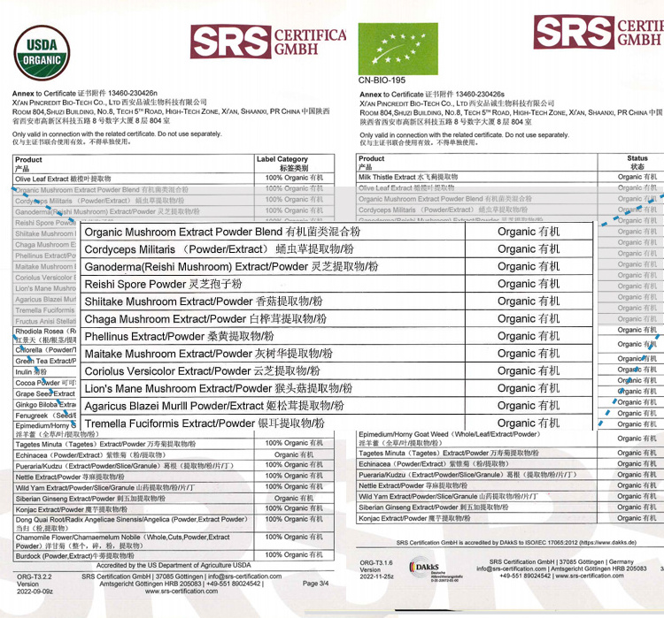 Wholesale Private Label Organic Shitake Lion Mane Turkey Tail  Chaga Reishi Cordyceps Militaris Mushroom Powder Blend