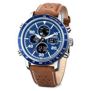 PINDOWS 2024 New Trend Fashion Design Luxury Waterproof Water Resistant Shock Resistant 5 ATM Men Genuine Leather Digital Watch