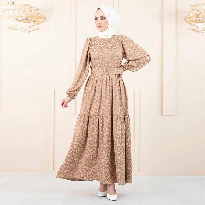 Custom manufacturers clothing islamic clothing dubai women floral pattern belt veiling abaya modest fashion abaya tunic dress