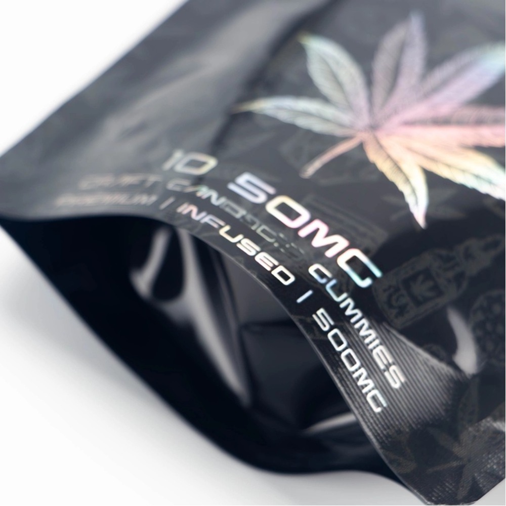 Digital Printed Partial Holographic 50mg edible Hemp Gummy Bag Standing Pouch with Zip lock