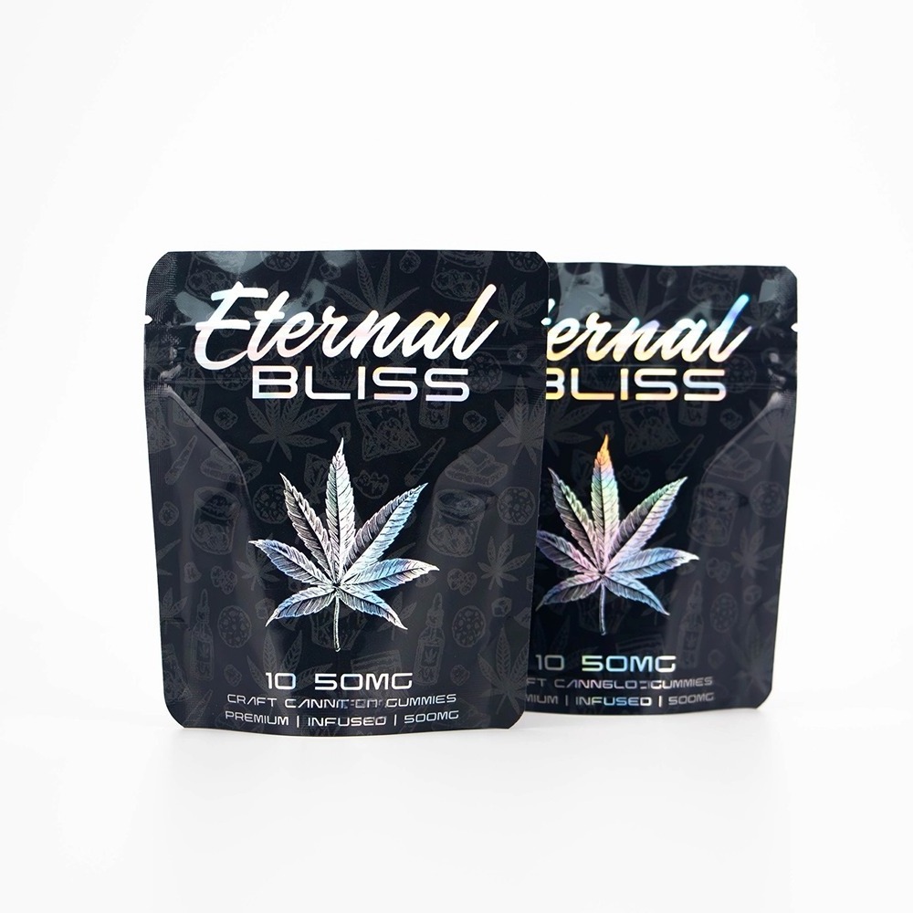 Digital Printed Partial Holographic 50mg edible Hemp Gummy Bag Standing Pouch with Zip lock