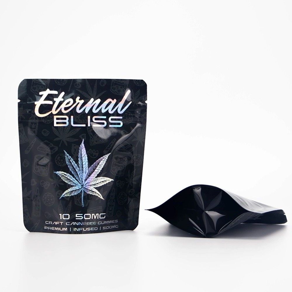 Digital Printed Partial Holographic 50mg edible Hemp Gummy Bag Standing Pouch with Zip lock