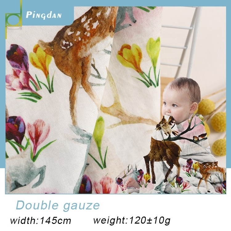 Factory sells skin-friendly soft 100% cotton digital printed double gauze muslin baby fabric