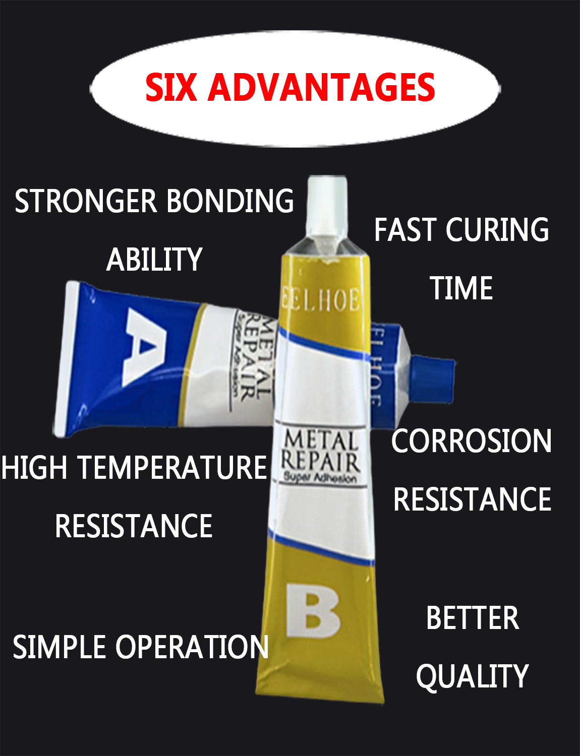 Metal Repair Adhesive AB Glue 2 Bottles Industrial Heat Resistance Weld AB Glue Metal Repair Paste for machine,iron,wood,pl