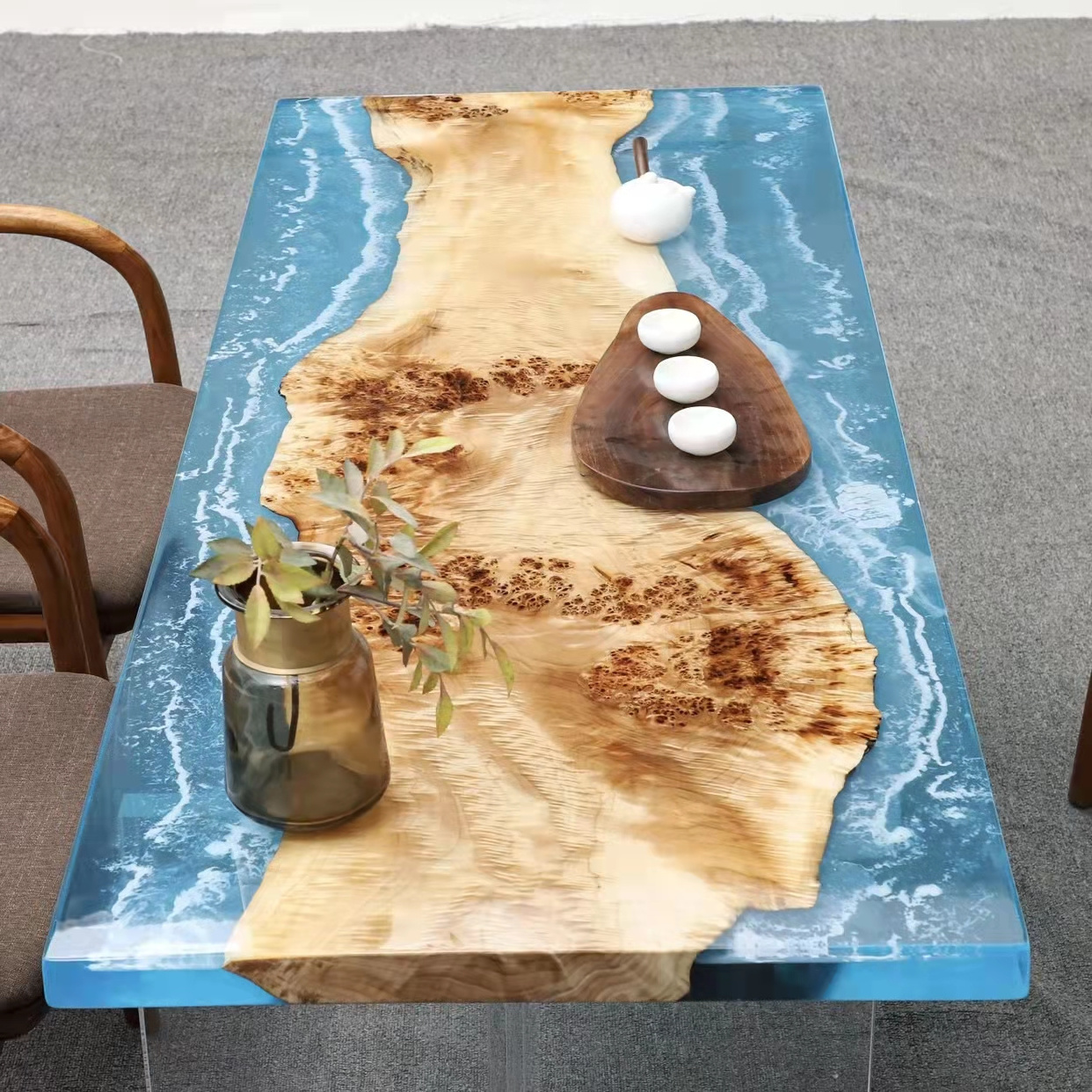 potting adhesive solid wood with epoxy resin white dining counter table tops and wood board