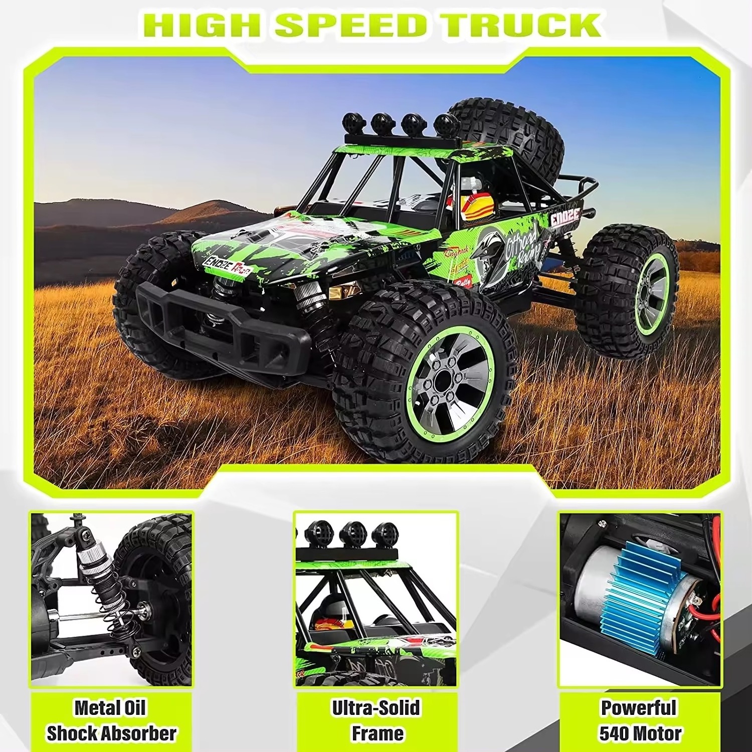 2023 hot sale large tire 11.1V brushless off-road high-speed car hydraulic shock absorber spare tire 1/10 adult toy model car